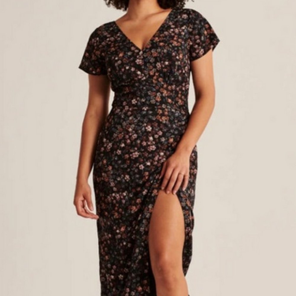 Abercrombie & Fitch Black Floral Midi Dress
